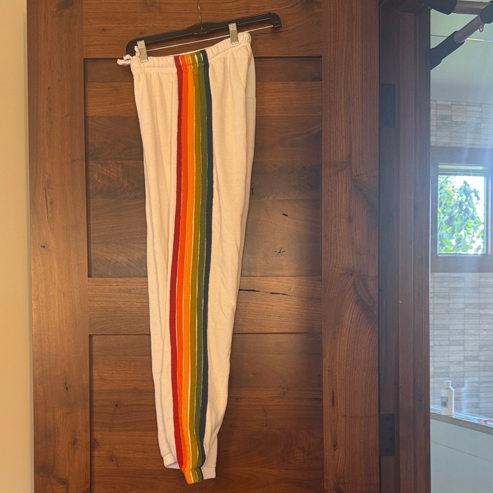 Aviator nation white rainbow sweatpants